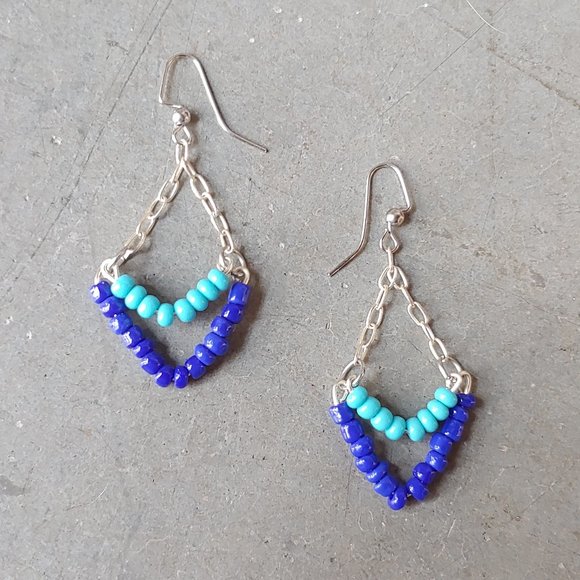 Handmade Boho Purple and Blue Fringe and Bead Dangle Earrings Set - Picture 7 of 12